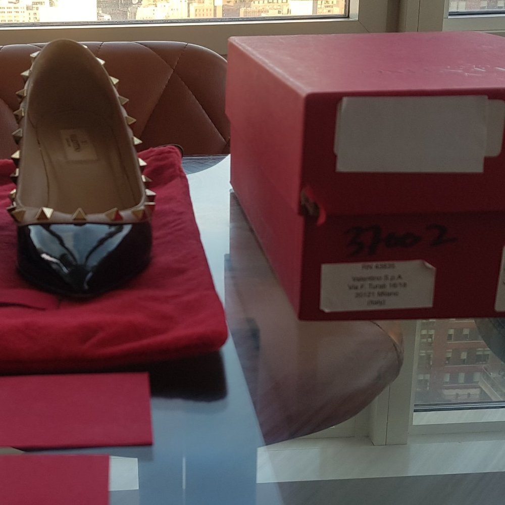 GENTLY USED, Valentino Rockstud Wedges Black Patent Leather Size 37 6.5